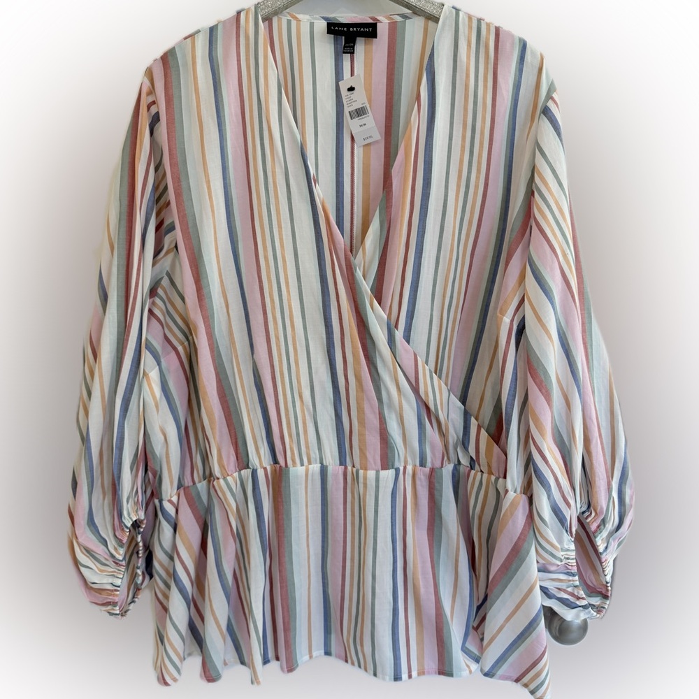 Lane Bryant Pastel Striped Wrap Blouse